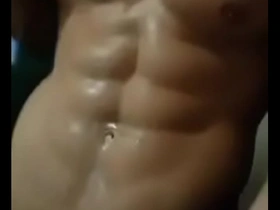 Sexy asian muscle stroking big dick