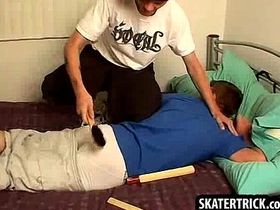Skater hunk getting his ass slapped hard and paddled