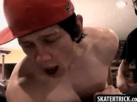 Skater gets bent over the couch and spanked hard