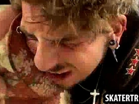 Skater hunk getting his ass slapped by two studs