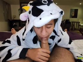 Anal fucking pov dreichwe in a cow pijama sucking and riding my big uncut cock until he earns my hot milk - camilo brown