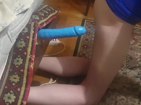 Crossdresser jump on sex toy dildo hot sex