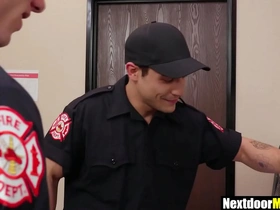Hot firemen fuck without condom